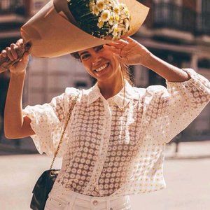 COPY - New Boho Daisy 70's Button Blouse Sheer Ti…